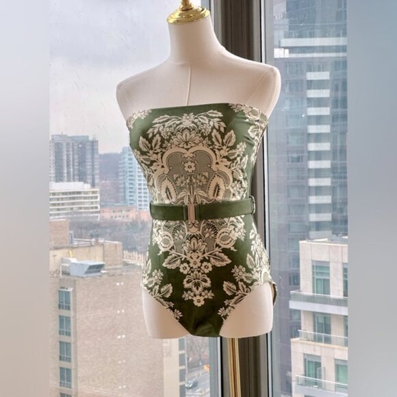 🆕 ZIMMERMANN 🧿 NWT Paisley Bandeau 1PC Swim Suit, Khaki Cream - Sz 2 US 6 - Picture 2 of 16